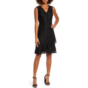 New Sam Edelman Ruffle Tiered Lace Dress in Black Women's Size 12